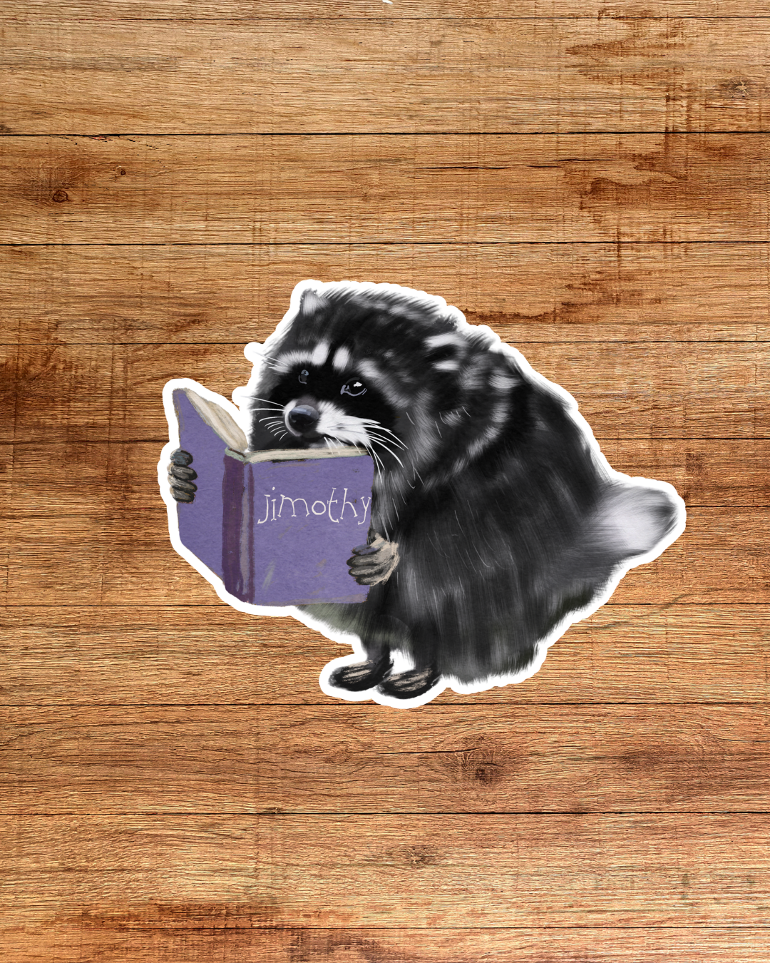 Jimothy the Racoon reading sticker