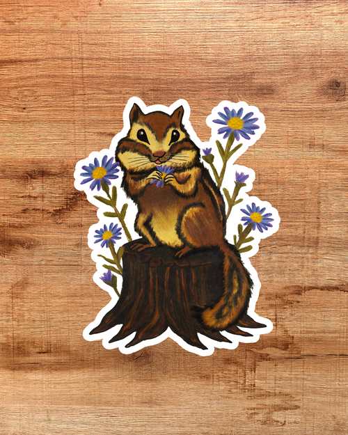 Chipmunk & Purple Asters Sticker